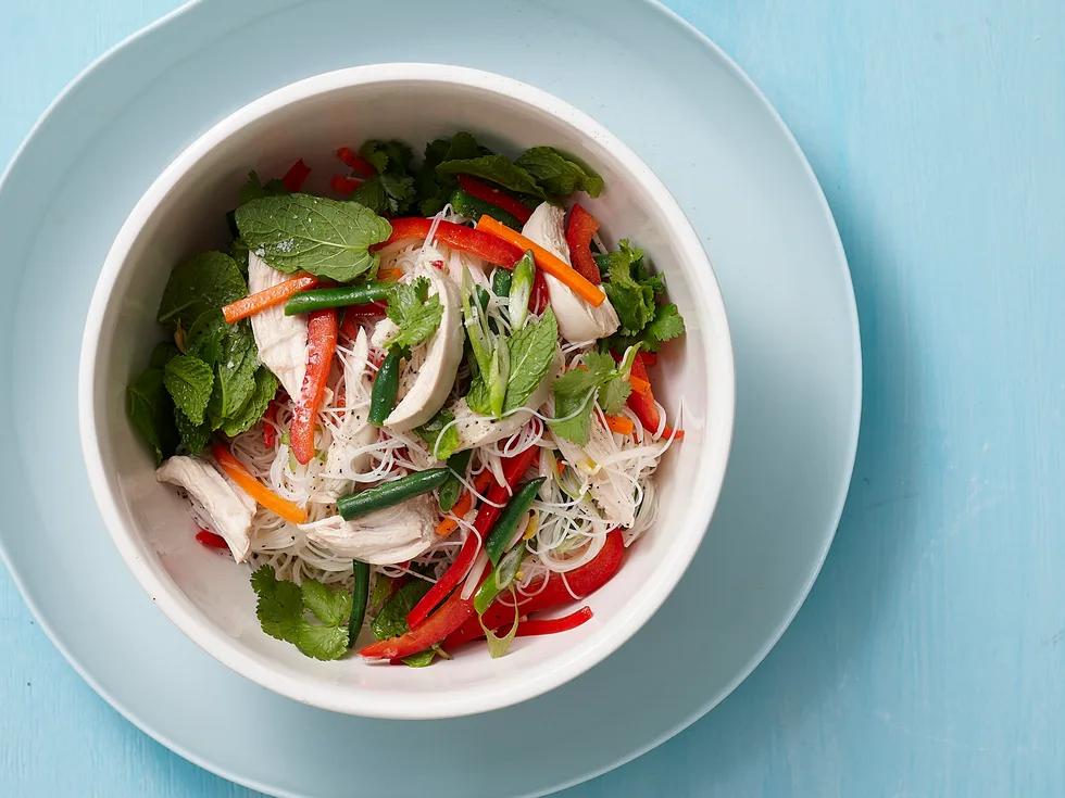 Warm thai chicken and vermicelli noodle salad