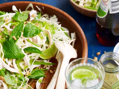 Poached chicken, cabbage and mint salad