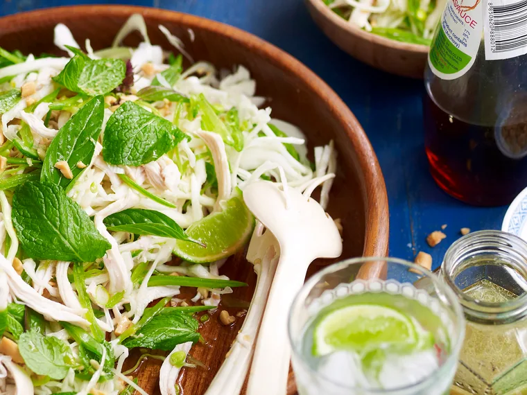 Poached chicken, cabbage and mint salad