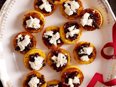 Polenta rounds with fig relish and fetta