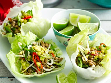 Spicy pork larb cups