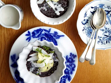 Sticky black rice with coconut and palm sugar