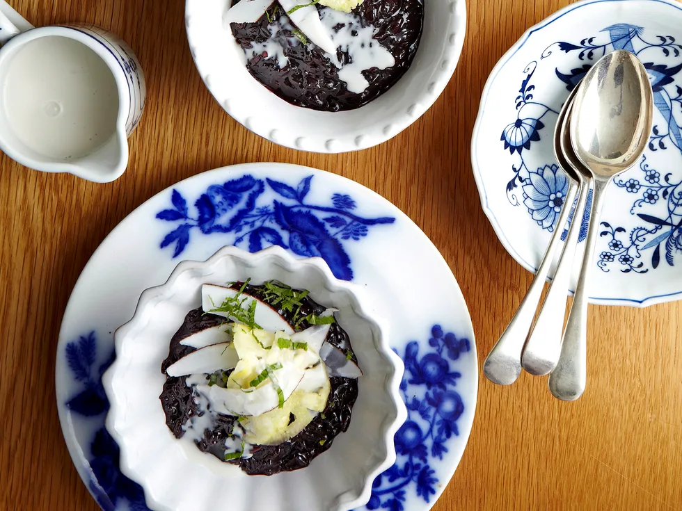 Sticky black rice with coconut and palm sugar