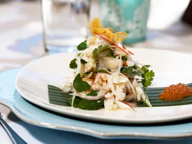 Crab salab with trout roe and lime leaf