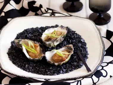 Champagne tempura oysters with wasabi dressing