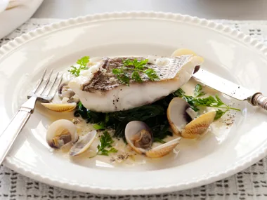 Snapper with vongole and chervil sauce