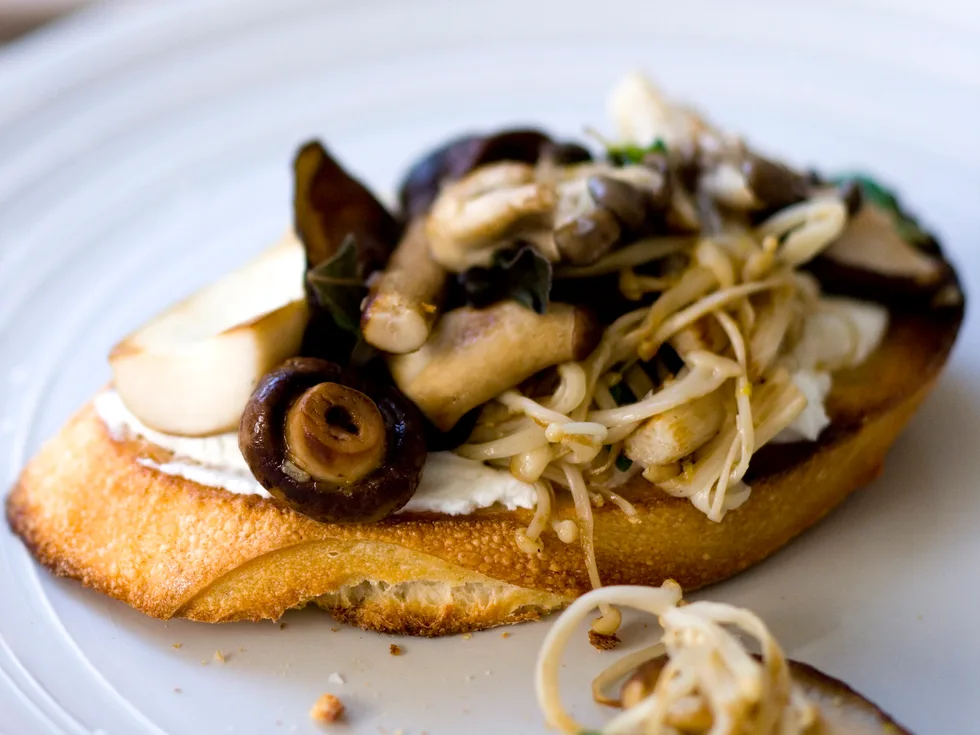 Wild mushroom and goat's curd bruschetta