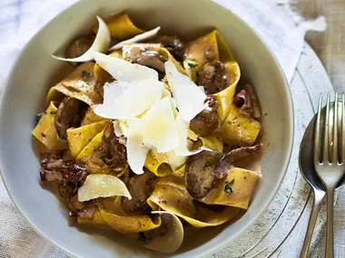 Mushroom, Pancetta and red Wine Pappardelle