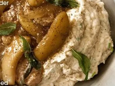 pork, sage and apple stew with cannellini bean mash