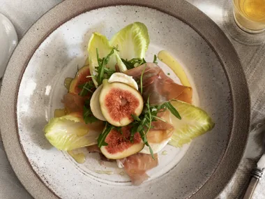 buffalo mozzarella, fig and prosciufio salad