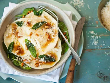 Three cheese ravioli with beurre noisette