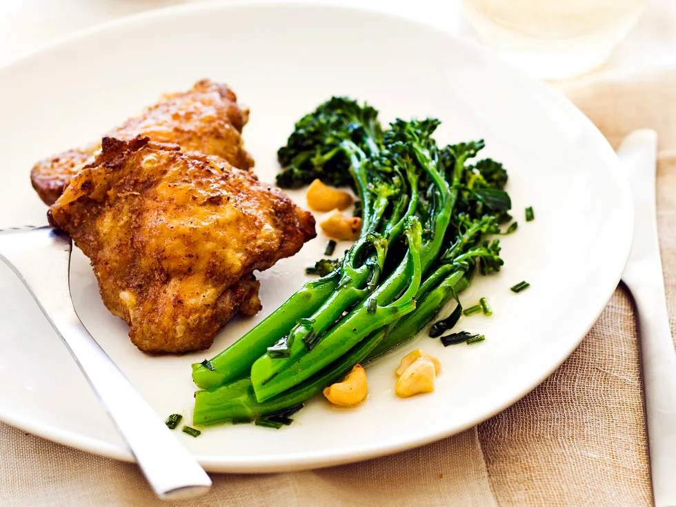 Five spice chicken with brocconolini and cashew salad