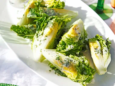 Baby cos with buttermilk and chive dressing