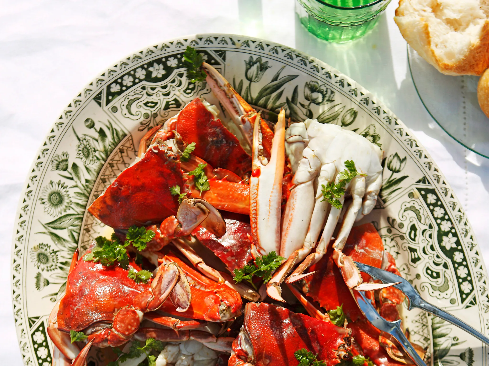 BBQ blue swimmer crabs with champagne and chervil sauce