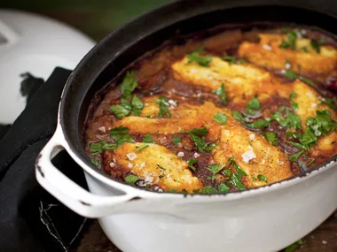 Beef and bourbon stew with polenta