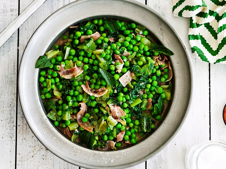 BRAISED PEAS, LETTUCE and PANCETTA