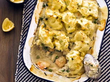 Creamy fish pie with green-onion mash