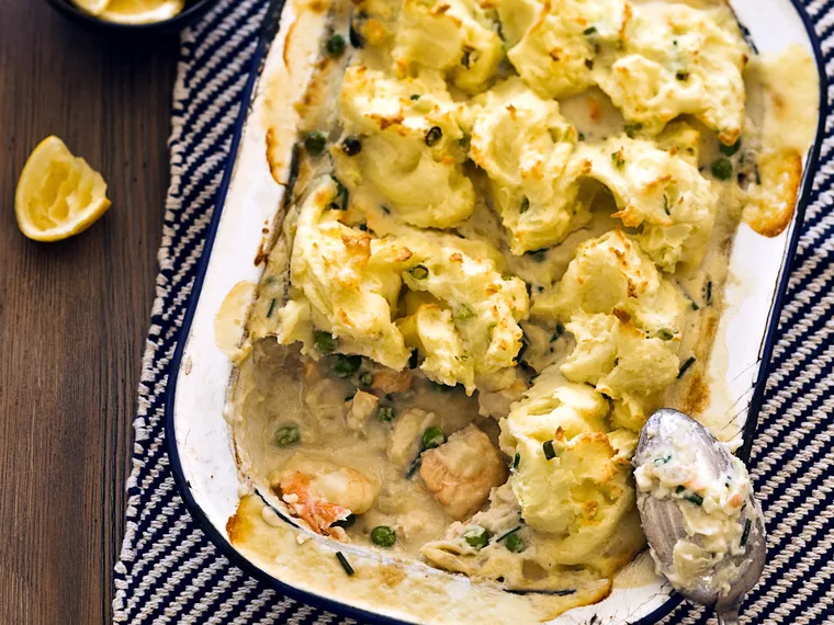 Creamy fish pie with green-onion mash
