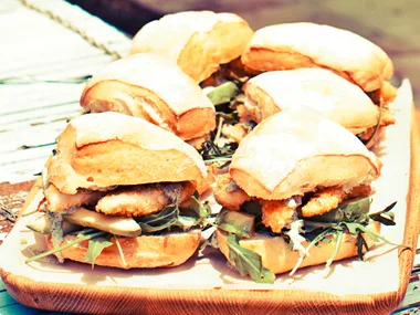 Fish burgers with salsa verde mayo