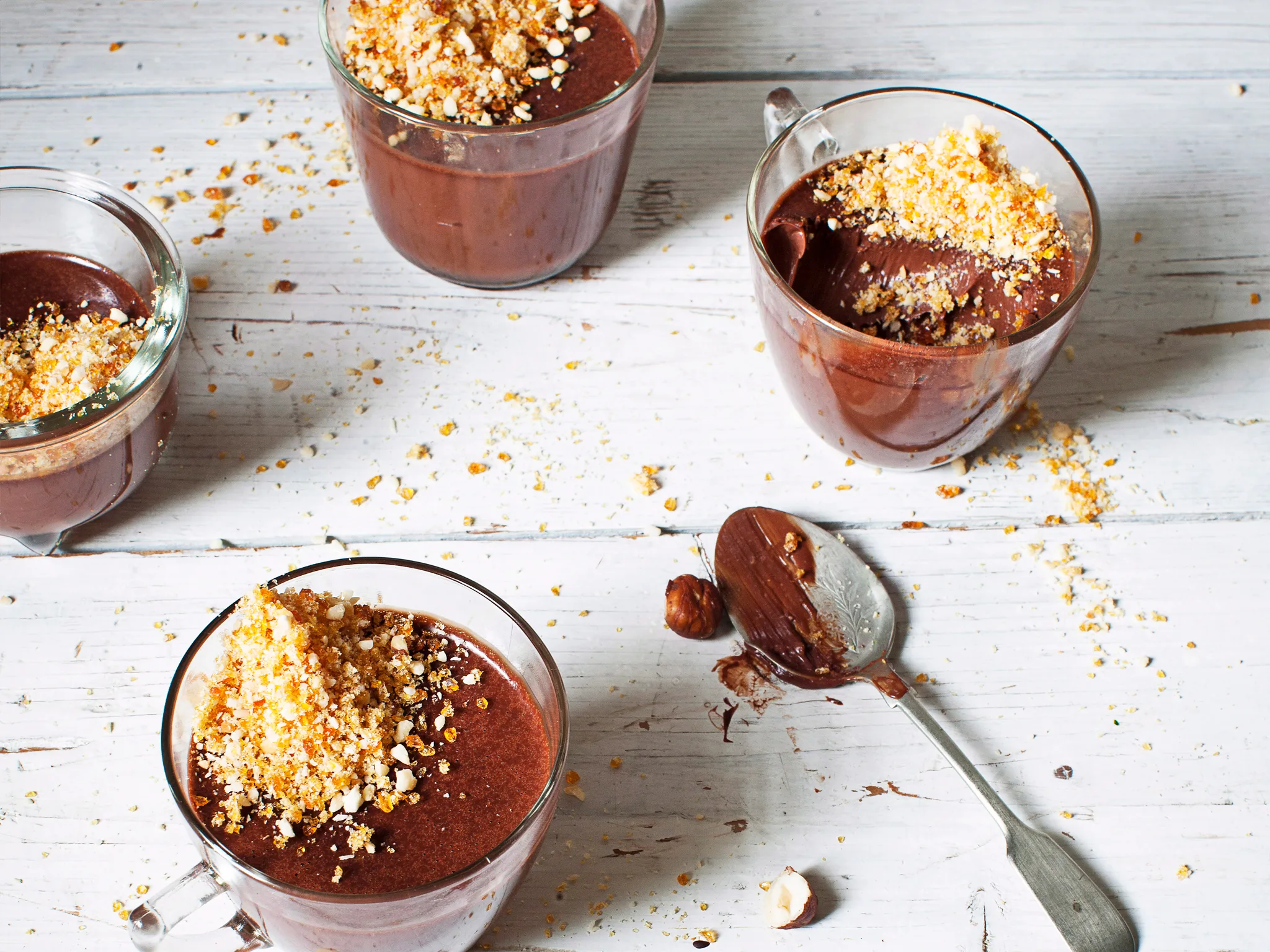 Frangelico chocolate pots with hazelnut praline