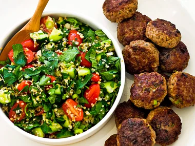 lamb koftas with rustic tabouIi