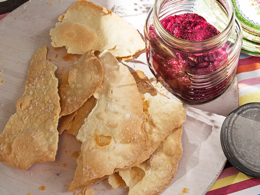 Lavash crackers with roast beetroot dip