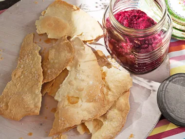 Lavash crackers with roast beetroot dip