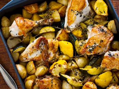 Lemon thyme roasted chicken with autumn veg