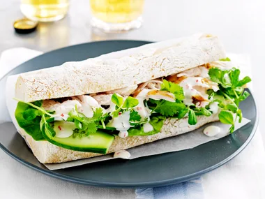 Lime chicken and coriander baguette with chilli dressing