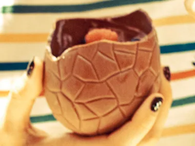 Chocolate eggs with raspberry ripple ice-cream