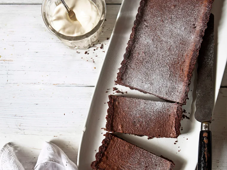 Salted silky double chocolate tart