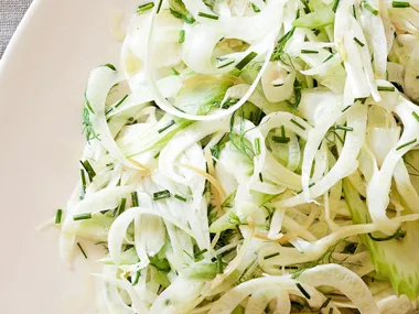 shaved fennel, celery and presewed lemon salad