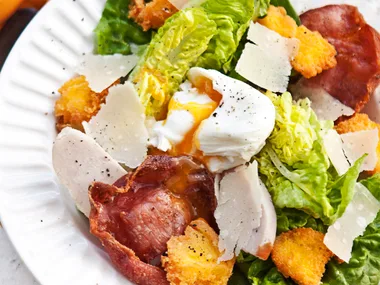 Smoked chicken caesar salad with polenta croutons