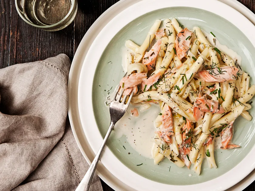 Smoked trout, lemon and chive pasta