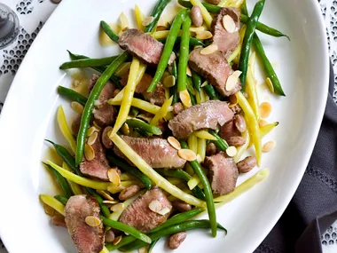 three-bean lamb salad with almonds