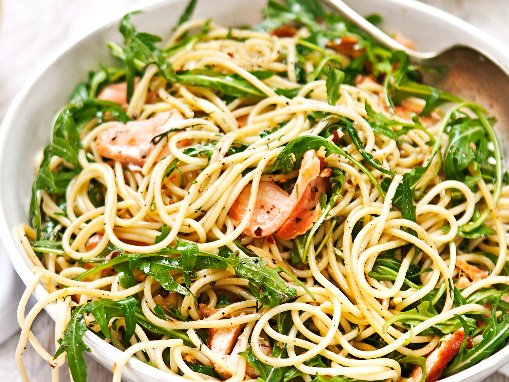 Trout, lemon and rocket spaghetti