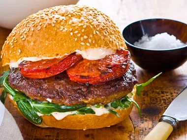 Turkey burgers with roasted tomatoes and rosemary