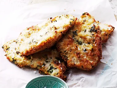 Turkey schnitzels with celeriac and rocket remoulade