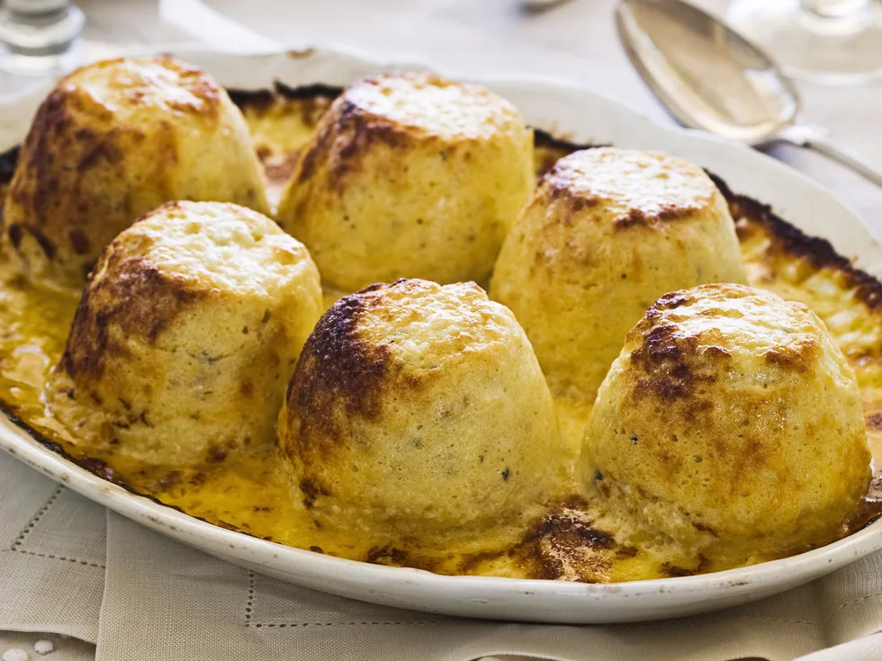Twice baked leek and Gruyere souffles
