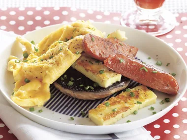 Eggs with Chorizo and Haloumi