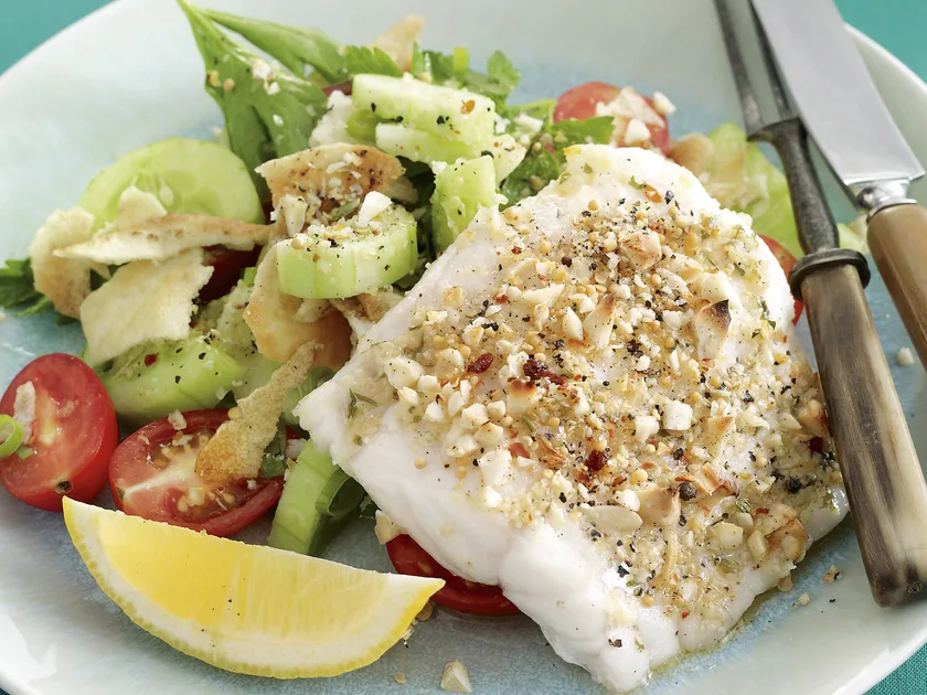 Dukkah-crusted fish with fattoush