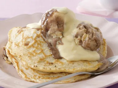 Choc Chip Pancakes with Fudge Ice-Cream