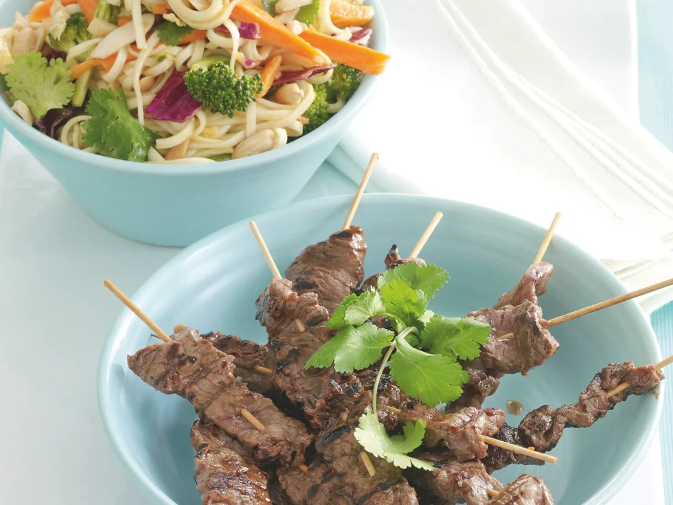 Beef Skewers with Satay Noodles