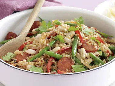 Chorizo with Brown Rice and Beans