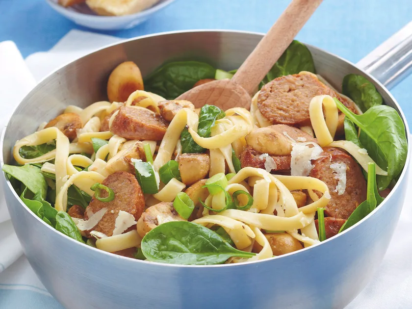 Pork sausage and mushroom fettuccine