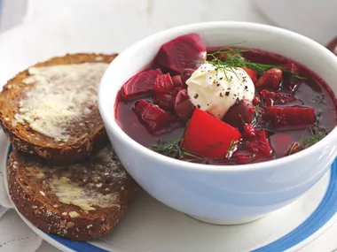 Beetroot and Borlotti Bean Soup