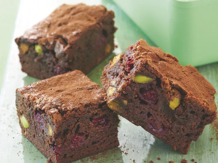 Chocolate, Raspberry and Pistachio Brownies