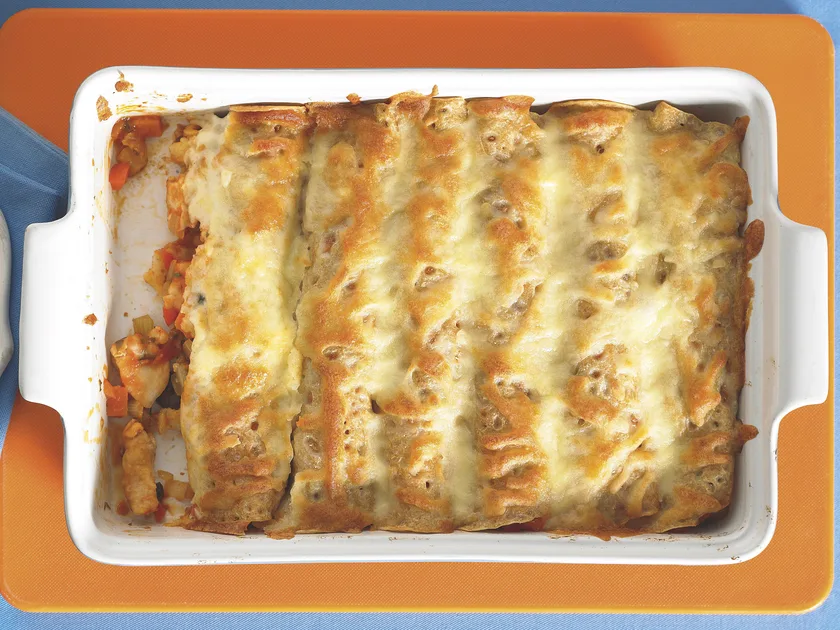 Baked chicken cacciatore crepes