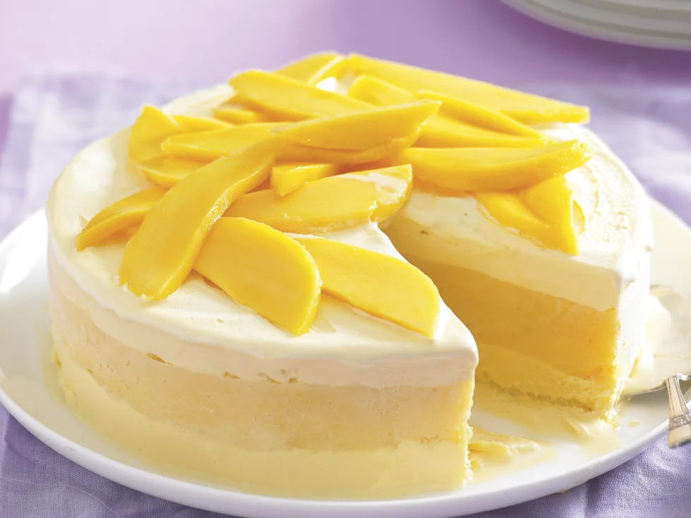 Mango sorbet and ice-cream layered cake