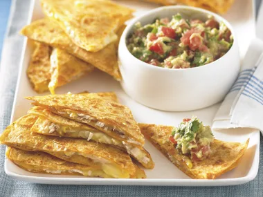 Chicken and Corn Quesadillas with Avocado Salsa